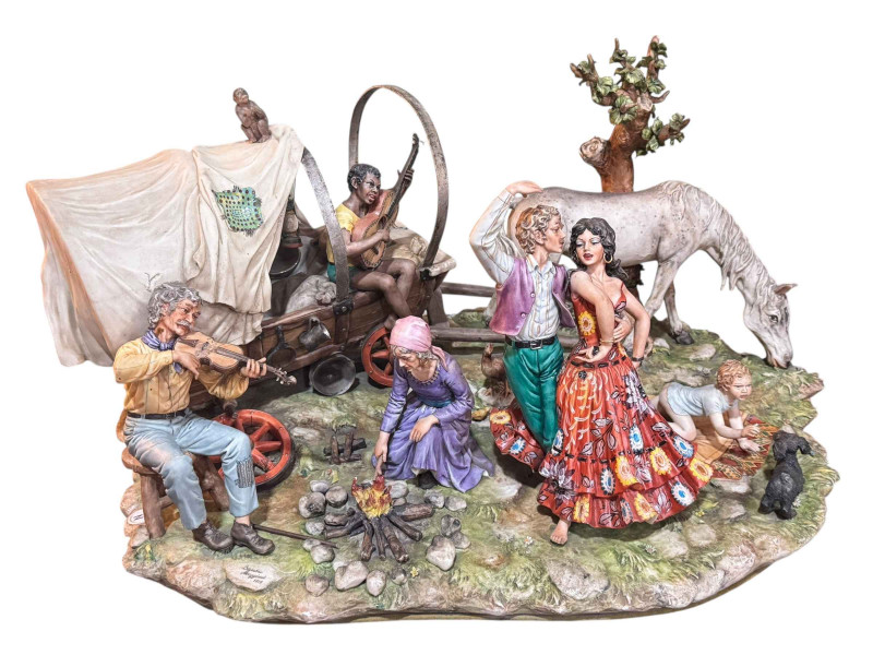 Large Capo di Monte 'Gypsy Encampment'.