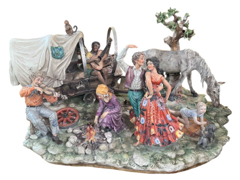 Large Capo di Monte 'Gypsy Encampment'.