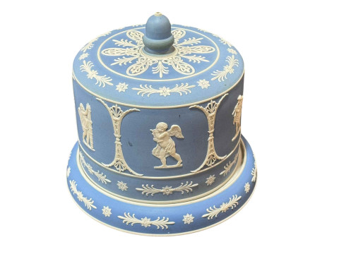 Blue Jasperware Stilton cover and stand.