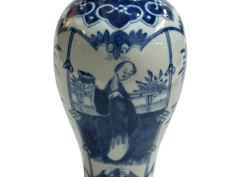Chinese blue and white vase with figure and floral decoration, four character...