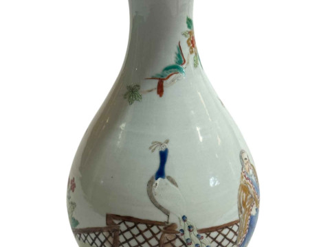 Chinese pottery vase decorated with figures and floral design, 23cm. thumbnail