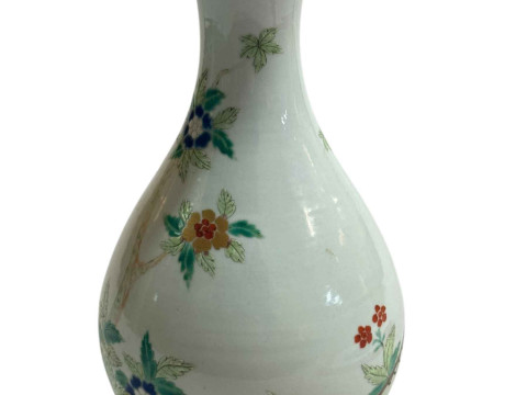 Chinese pottery vase decorated with figures and floral design, 23cm. thumbnail