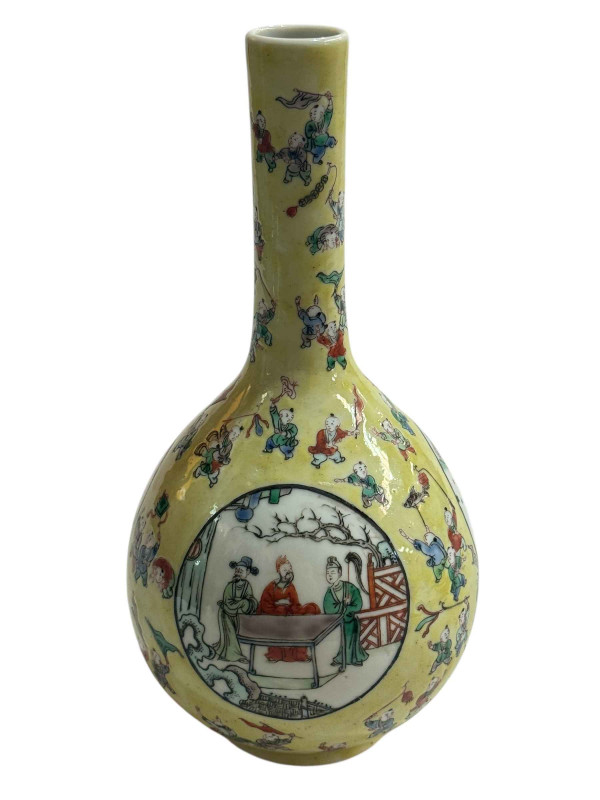Chinese porcelain vase decorated with One Hundred Boys design and figural panels, six character mark to base, 24cm.