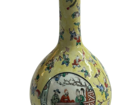 Chinese porcelain vase decorated with One Hundred Boys design and figural panels, six character mark to base, 24cm. thumbnail