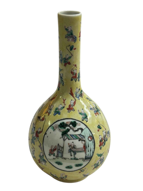 Chinese porcelain vase decorated with One Hundred Boys design and figural panels, six character mark to base, 24cm.