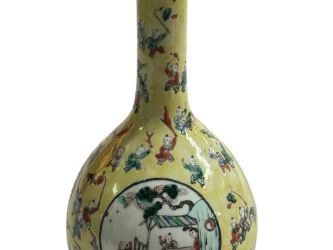 Chinese porcelain vase decorated with One Hundred Boys design and figural panels, six character mark to base, 24cm. thumbnail