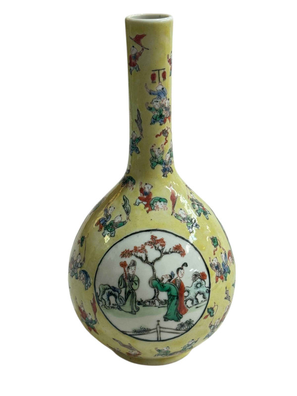 Chinese porcelain vase decorated with One Hundred Boys design and figural panels, six character mark to base, 24cm.