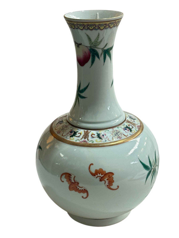 Large Chinese vase decorated with nine peaches and bat with Guangxu mark to base, 39cm.