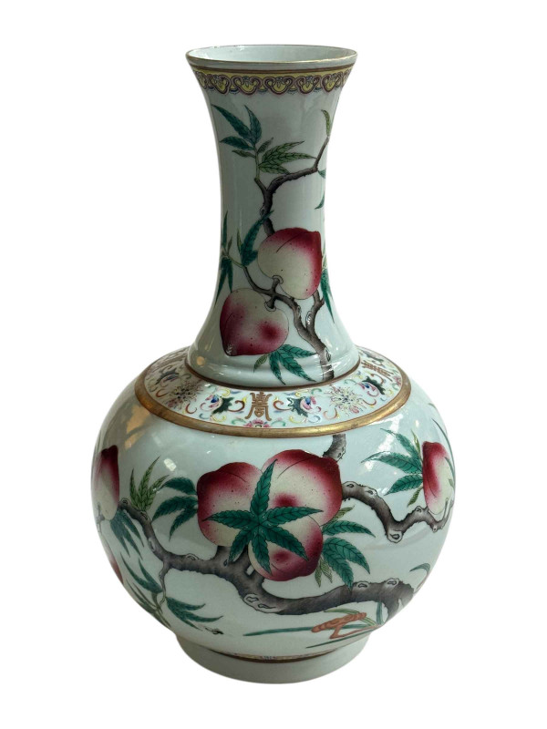 Large Chinese vase decorated with nine peaches and bat with Guangxu mark to base, 39cm.