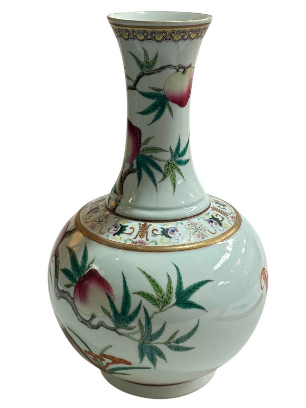 Large Chinese vase decorated with nine peaches and bat with Guangxu mark to base, 39cm.