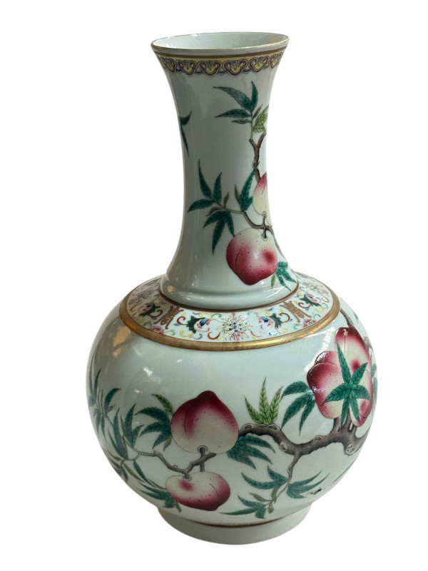 Large Chinese vase decorated with nine peaches and bat with Guangxu mark to base, 39cm.