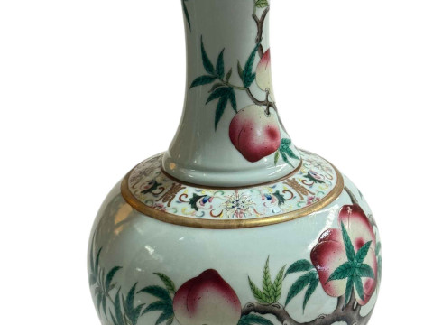 Large Chinese vase decorated with nine peaches and bat with Guangxu mark to base, 39cm. thumbnail