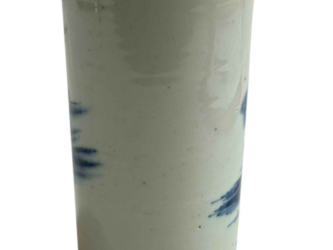 Chinese blue and white brush pot with six character mark, 17cm. thumbnail