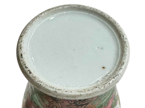 Small Chinese famille rose decorated lidded vase with bird and butterfly design and fo dog mount, 15.5cm. thumbnail