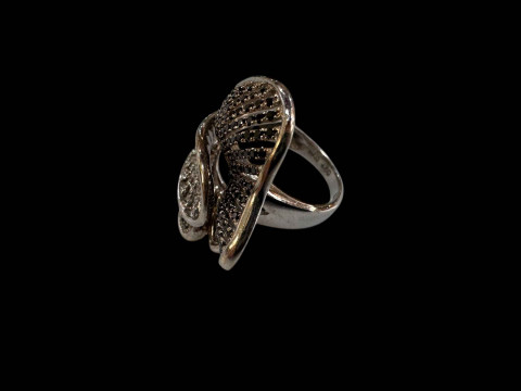 18 carat white gold cocktail ring set with black and white diamonds. thumbnail