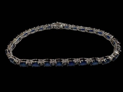 18 carat white gold, sapphire and diamond bracelet with sapphires totalling over 11.5 carats. thumbnail