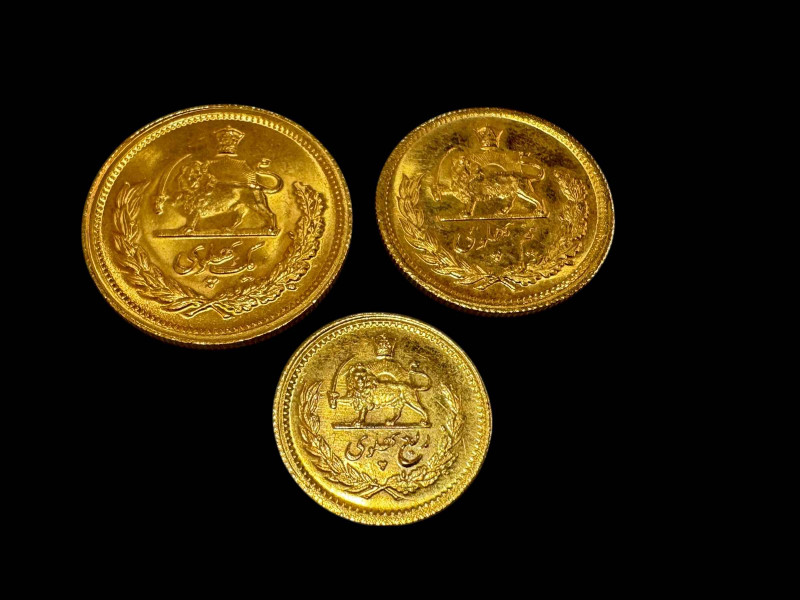 Shah of Iran Pahlavi, half Pahlavi and quarter Pahlavi gold coins (3).