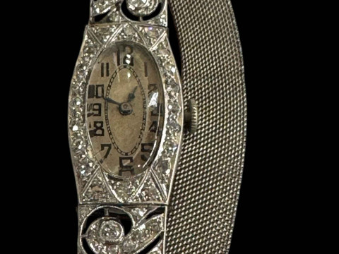 Platinum and diamond set ladies cocktail watch with mesh design bracelet...