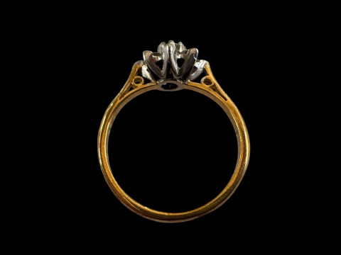 18 carat yellow gold petal design nine stone diamond ring, size K. thumbnail