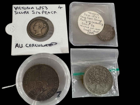 Silver hammered coin Henry III and three others.