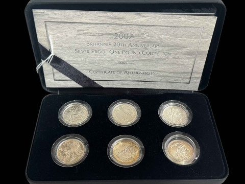2007 Britannia 20th Anniversary silver proof One Pound coin collection...