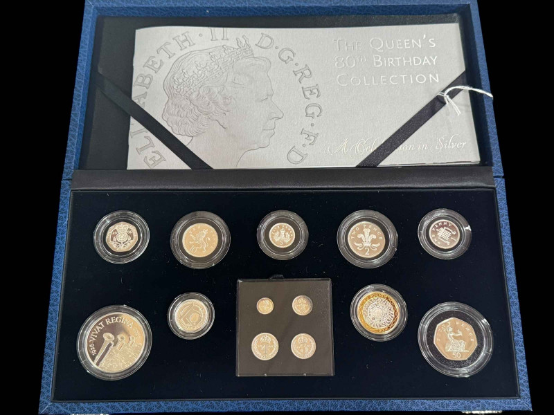 The Queens 80th Birthday Collection coin set with certificate.