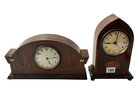 Two Edwardian inlaid mahogany mantel clocks.