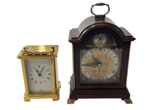 Elliott of London eight day mantel clock and French eight day brass cased...