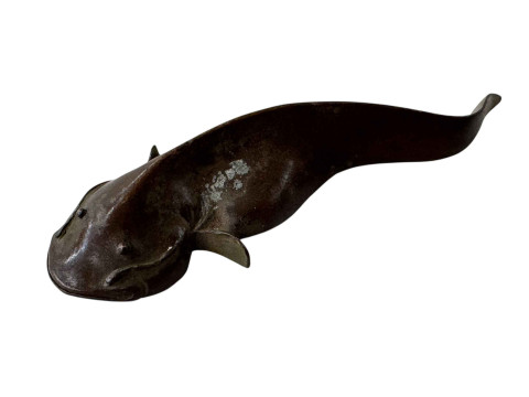 19th Century cast bronze Chinese catfish model with four character mark...