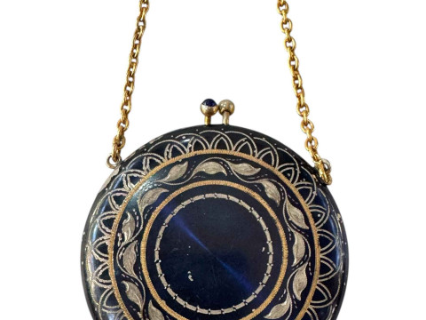Gilt metal and enamel decorated sovereign case in the form of a ladies...