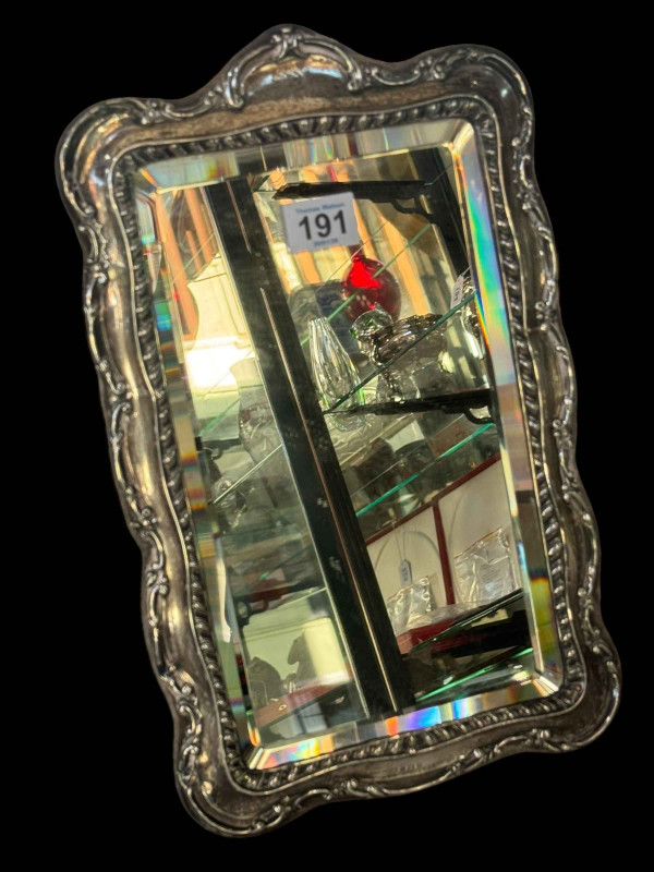 Edwardian silver mounted easel mirror with bevelled glass, Birmingham 1906, 34cm by 21cm.