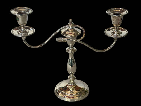 Silver three branch candelabra with centre removable finial, loaded, Birmingham...