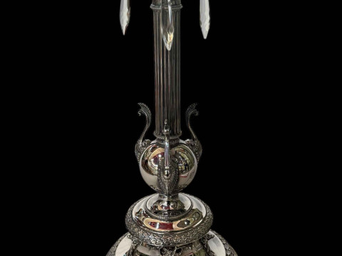 Victorian silver oil lamp converted to electric, the column having ancanthus...