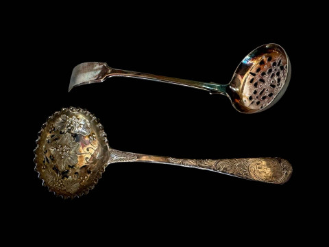 Early 19th Century silver sifting spoon with chased decoration and silver...