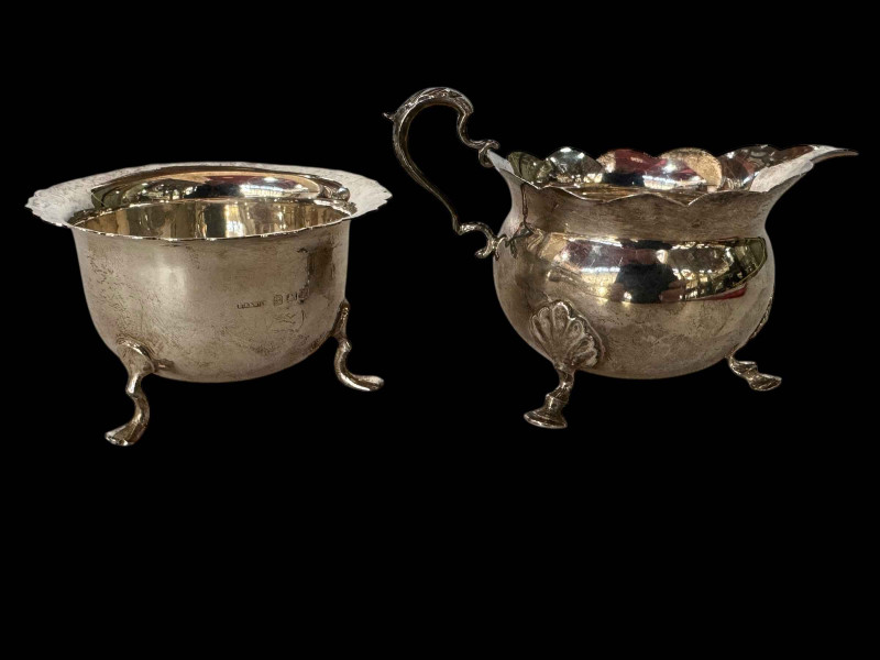 Silver cream jug, Chester 1898, and sugar basin, Birmingham 1923 (2).
