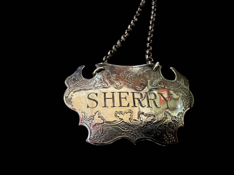 Mid 18th Century silver sherry decanter label by Sandylands Drinkwater.