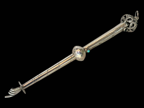 Russian silver torah pointer dated 1857, 29cm.