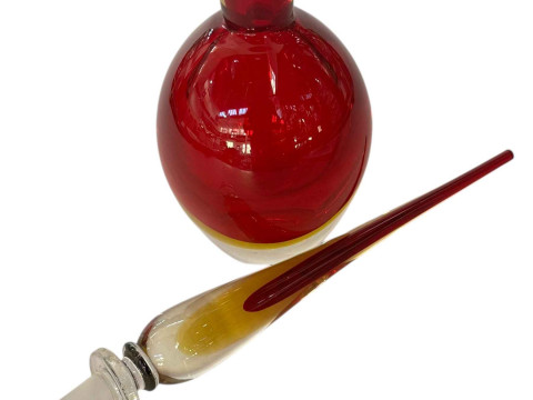 Murano Sommerso glass bottle and stopper in the manner of Antonio Da Ros, 51cm. thumbnail
