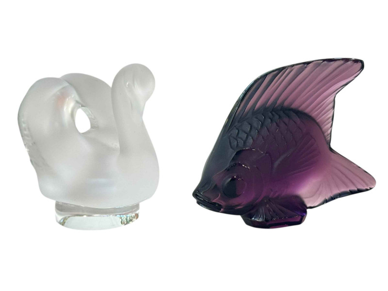 Lalique glass swan and fish.