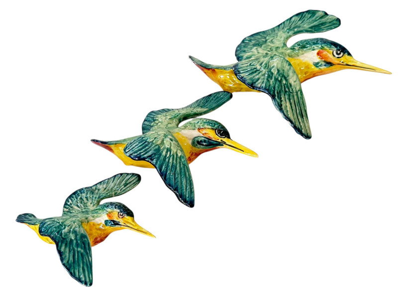 Set of three Beswick Kingfishers in Flight.