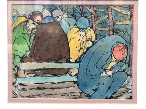 Tom McGuinness, 'After the Shift', colour wash, signed, 14.5cm by 18cm, framed *ARR (Artists Resale Royalty Charge) may apply to this lot*. thumbnail