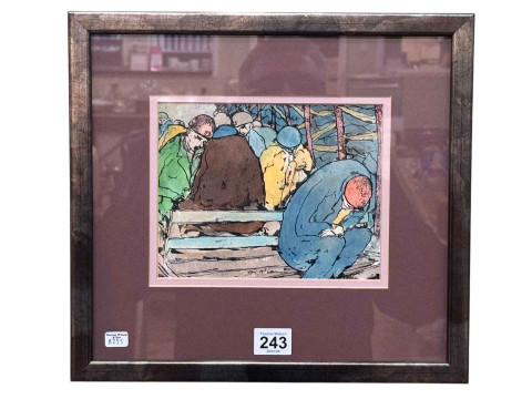 Tom McGuinness, 'After the Shift', colour wash, signed, 14.5cm by 18cm,...