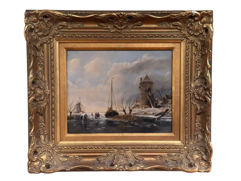 A Wessling, Dutch River and Landscape Scene, oil on board, signed lower right, 23cm by 28.5cm, in gilt frame.