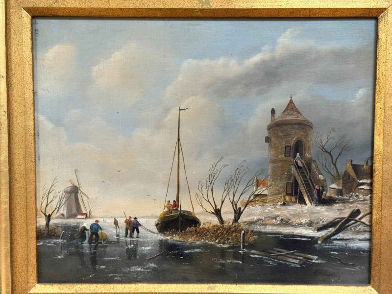 A Wessling, Dutch River and Landscape Scene, oil on board, signed lower right, 23cm by 28.5cm, in gilt frame.