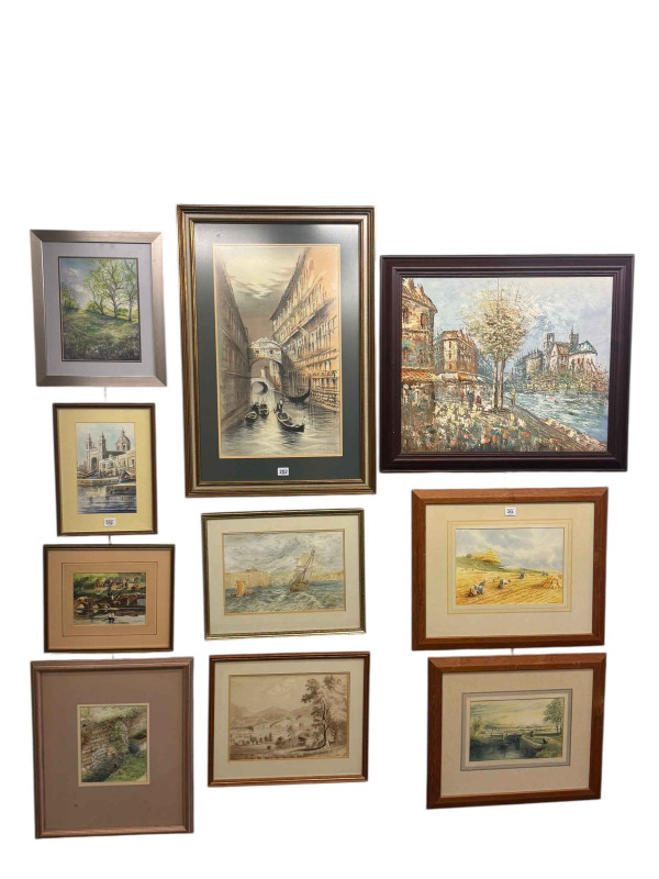Collection of ten various pictures including Continental oil, landscapes, etc.