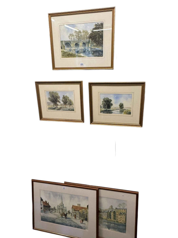 Eric Thompson, five framed watercolours including Darlington Market Square, Barnard Castle, etc.