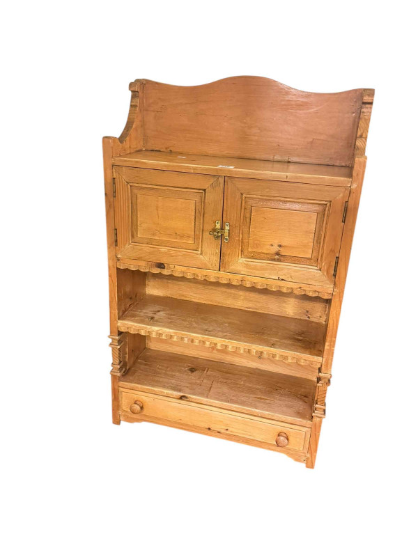 Oak fold top dinner wagon, pine wall cabinet and large oval oak framed wall mirror (3).