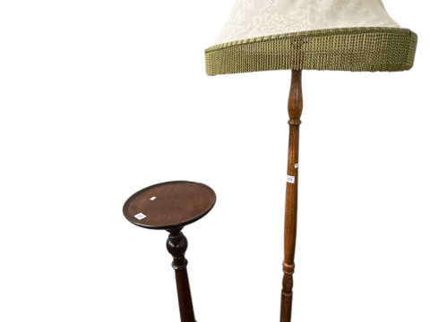 Pine trunk, oak barley twist occasional table, oak elbow chair, mahogany triform plant stand and standard lamp and shade (5). thumbnail