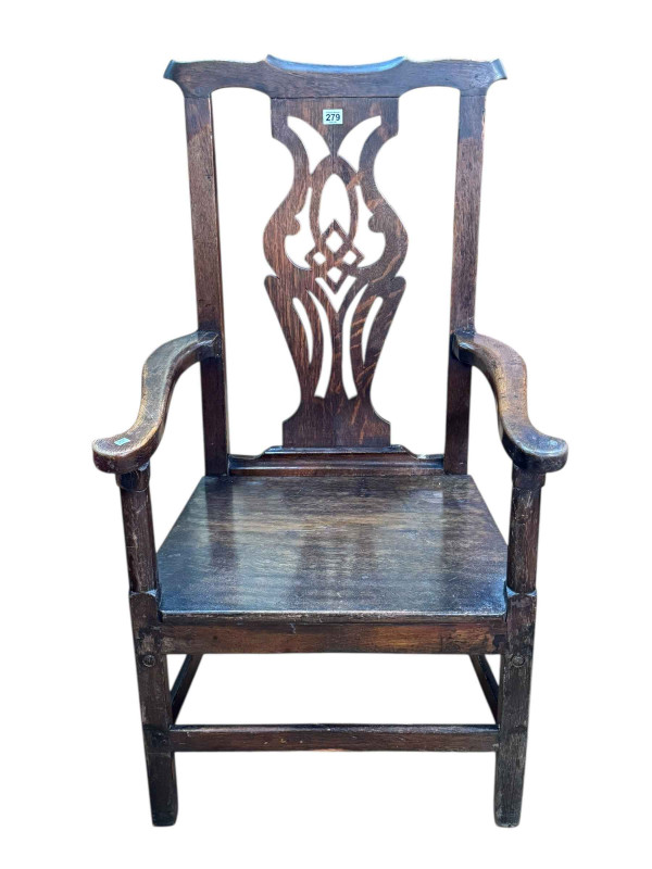 Chippendale style oak elbow chair.