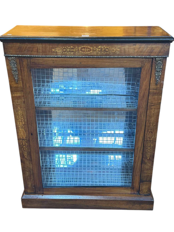 Victorian walnut, ebonised and satinwood inlaid glazed door pier cabinet, 99cm by 76cm by 29cm.